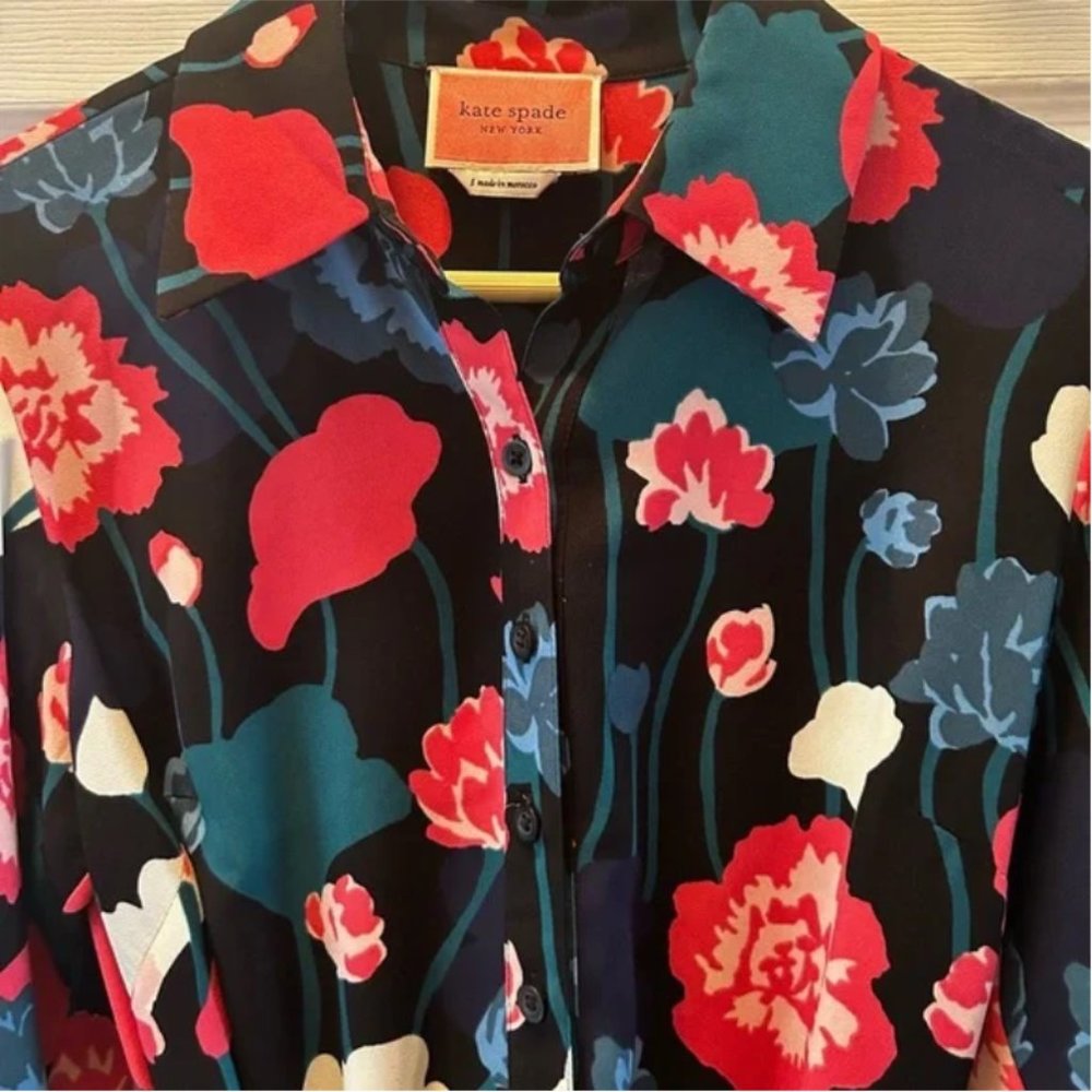 kate spade viney floral fluid shirtdress size small nwot - Picture 11 of 16